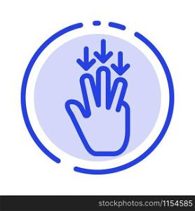 Finger, Down, Arrow, Gestures Blue Dotted Line Line Icon