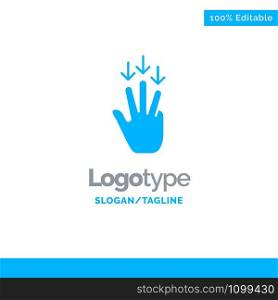 Finger, Down, Arrow, Gestures Blue Solid Logo Template. Place for Tagline
