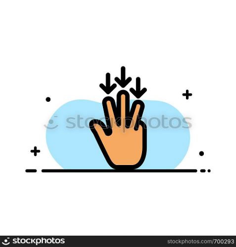 Finger, Down, Arrow, Gestures Business Flat Line Filled Icon Vector Banner Template