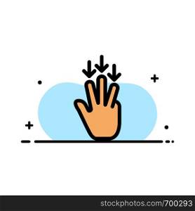 Finger, Down, Arrow, Gestures Business Flat Line Filled Icon Vector Banner Template