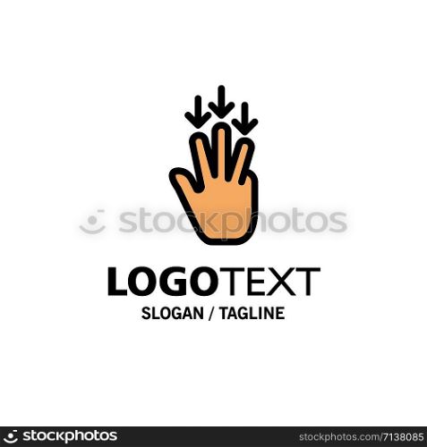 Finger, Down, Arrow, Gestures Business Logo Template. Flat Color