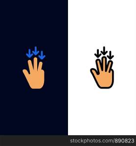 Finger, Down, Arrow, Gestures Icons. Flat and Line Filled Icon Set Vector Blue Background