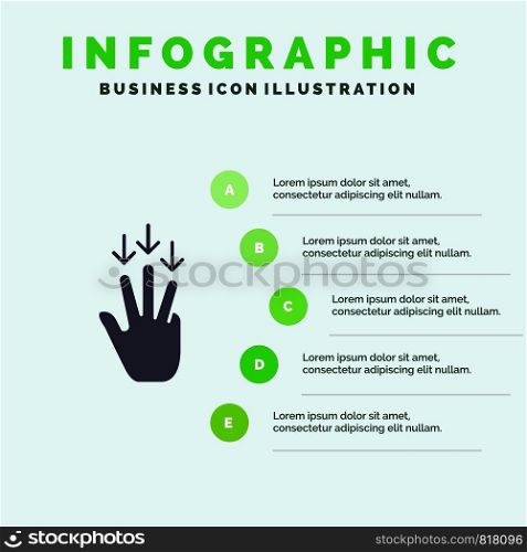 Finger, Down, Arrow, Gestures Solid Icon Infographics 5 Steps Presentation Background