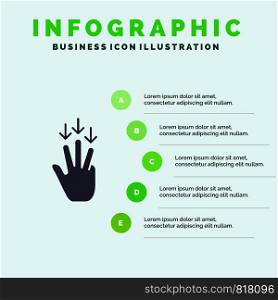 Finger, Down, Arrow, Gestures Solid Icon Infographics 5 Steps Presentation Background