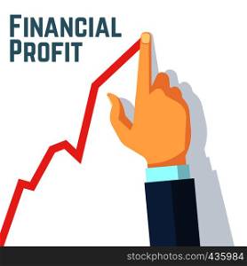 Finger drawing growth chart. Financial profit and investing business vector concept. Hand finger and growth market stock illustration. Finger drawing growth chart. Financial profit and investing business vector concept
