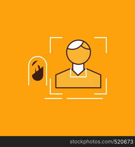 finger, fingerprint, recognition, scan, scanning Flat Line Filled Icon. Beautiful Logo button over yellow background for UI and UX, website or mobile application. Vector EPS10 Abstract Template background