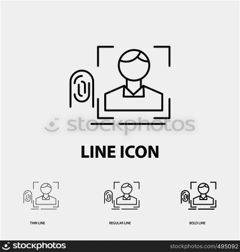 finger, fingerprint, recognition, scan, scanning Icon in Thin, Regular and Bold Line Style. Vector illustration. Vector EPS10 Abstract Template background