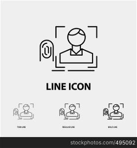 finger, fingerprint, recognition, scan, scanning Icon in Thin, Regular and Bold Line Style. Vector illustration. Vector EPS10 Abstract Template background