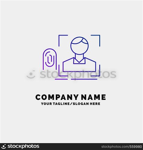 finger, fingerprint, recognition, scan, scanning Purple Business Logo Template. Place for Tagline. Vector EPS10 Abstract Template background