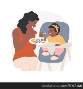 Finger foods isolated cartoon vector illustration. Mom feeding her little kid with finger foods, happy childhood, baby tries new tastes, family lifestyle, nutrition for toddler vector cartoon.. Finger foods isolated cartoon vector illustration.