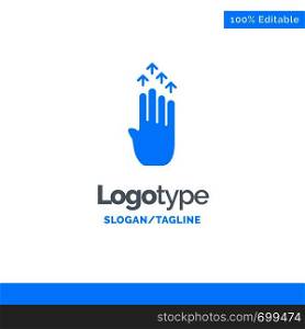 Finger, Four, Gesture, Arrow, Up Blue Solid Logo Template. Place for Tagline