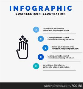 Finger, Four, Gesture, Arrow, Up Line icon with 5 steps presentation infographics Background