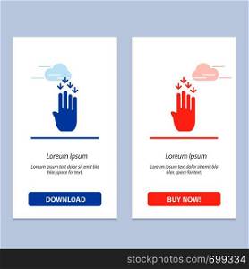 Finger, Four, Gesture, Down Blue and Red Download and Buy Now web Widget Card Template