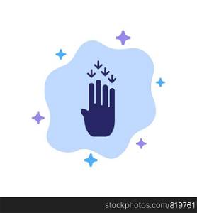 Finger, Four, Gesture, Down Blue Icon on Abstract Cloud Background