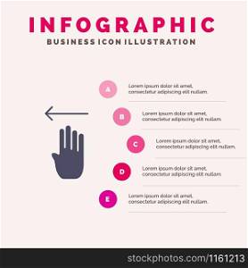 Finger, Four, Gesture, Left Solid Icon Infographics 5 Steps Presentation Background