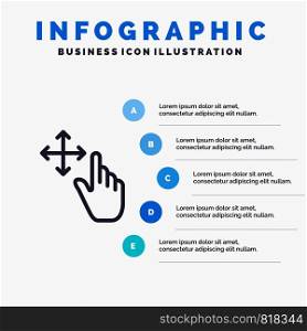 Finger, Gesture, Hold Line icon with 5 steps presentation infographics Background