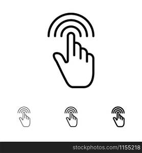 Finger, Gestures, Hand, Interface, Tap Bold and thin black line icon set