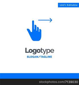 Finger, Gestures, Right, Slide, Swipe Blue Solid Logo Template. Place for Tagline