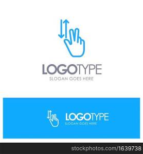 Finger, Gestures, Two, Up, Down Blue Outline Logo Place for Tagline