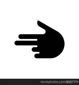 Finger gun black glyph icon. Children imagination. Flirting sign style. Hand gesture. Imitating handgun. Silhouette symbol on white space. Solid pictogram. Vector isolated illustration. Finger gun black glyph icon