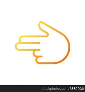 Finger gun pixel perfect gradient linear vector icon. Children imagination. Hand gesture. Imitating handgun. Thin line color symbol. Modern style pictogram. Vector isolated outline drawing. Finger gun pixel perfect gradient linear vector icon