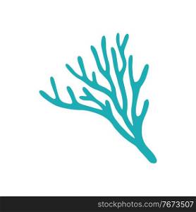 Finger leather coral with sharp edge isolated icon. Vector undersea plant grown at sea bottom, aquarium and tank decoration. Tropical seabed plant, marine life object. Blue mushroom soft or hard coral. Hard coral, seaweed, aquatic underwater organism