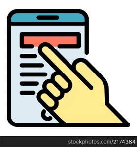 Finger on smartphone icon. Outline finger on smartphone vector icon color flat isolated. Finger on smartphone icon color outline vector