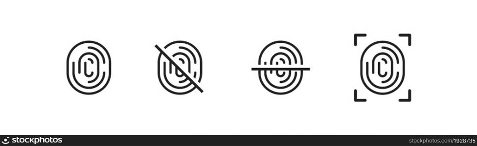 Finger print scanner icon. Biometric id sign. Thumb identity illustration set in vector flat style.