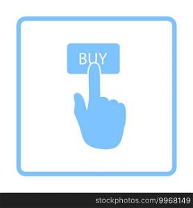 Finger Push The Buy Button Icon. Blue Frame Design. Vector Illustration.