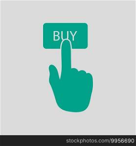 Finger Push The Buy Button Icon. Green on Gray Background. Vector Illustration.