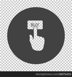 Finger Push The Buy Button Icon. Subtract Stencil Design on Tranparency Grid. Vector Illustration.