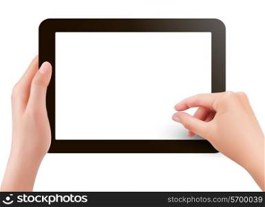 Finger touching digital tablet screen. Vector.