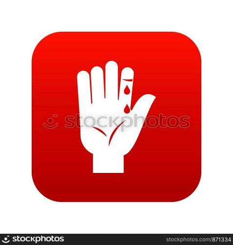 Finger with blood dripping icon digital red for any design isolated on white vector illustration. Finger with blood dripping icon digital red