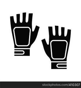 Fingerless gym gloves glyph icon. Silhouette symbol. Negative space. Vector isolated illustration. Fingerless gym gloves glyph icon