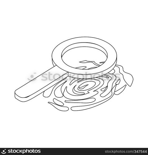 Fingerprint and magnifying glass icon in isometric 3d style on a white background. Fingerprint and magnifying glass icon