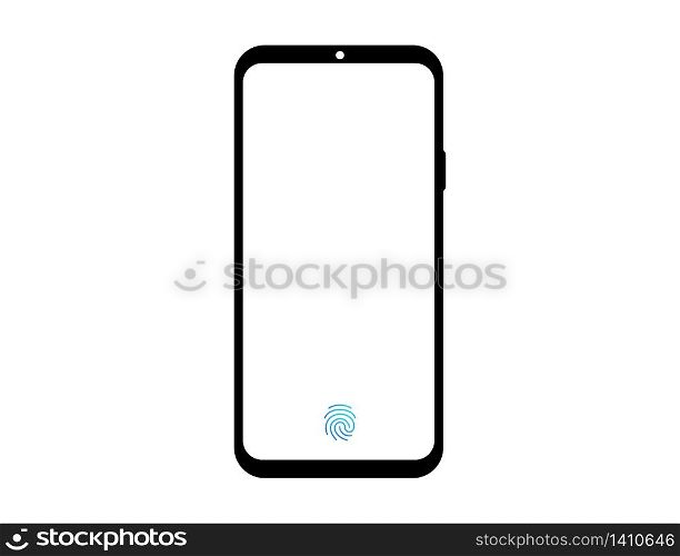 Fingerprint icon on smartphone screen. Colorful thumbprint of security or privacy identification. Secure technology of person id with fingerprint. Smart phone scanning technology. Vector EPS 10