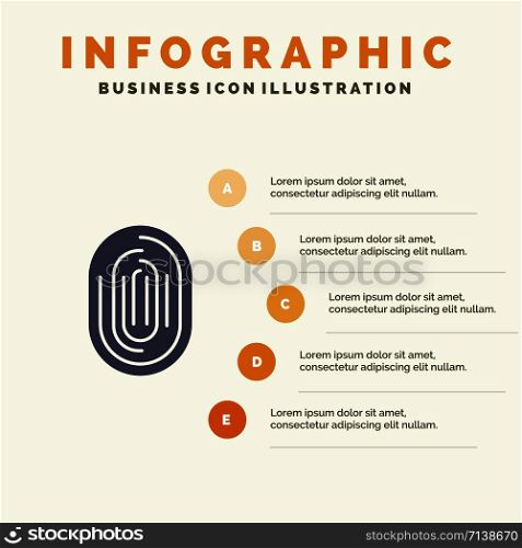 Fingerprint, Identity, Recognition, Scan, Scanner, Scanning Solid Icon Infographics 5 Steps Presentation Background