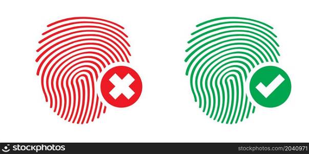 Fingerprint or finger print pictogram. Personal touch id app for right, wrong or lock, unlock scan. Human fingerprints icon. Vector sign. Password, blocking, security concept.