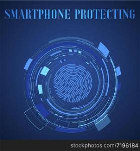 Fingerprint scan icon, iot mobile smartphone technology ecosystem app. Security touch id system vector illustration. Biometric ID interface, protect, identification data digital authorization