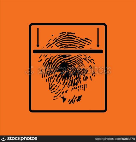 Fingerprint scan icon. Orange background with black. Vector illustration.