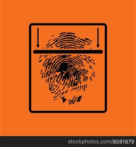 Fingerprint scan icon. Orange background with black. Vector illustration.