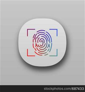 Fingerprint scanning app icon. Touch id. UI/UX user interface. Biometric identification. Fingerprint recognition. Web or mobile application. Vector isolated illustration. Fingerprint scanning app icon