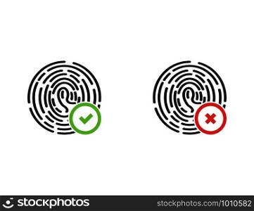 fingerprint tick and cross on the thumbprint, flat. fingerprint tick and cross on the thumbprint