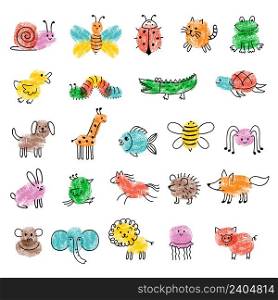 Fingerprints for kids. Game preschool education art with funny insects drawing paintings steps recent vector finger art templates collection. Illustration children finger drawing, childish learning. Fingerprints for kids. Game preschool education art with funny insects drawing paintings steps recent vector finger art templates collection