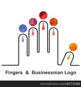 Fingers and businessman logo design vector template.Team,partners,friends or partnership logotype.Together union symbol of friendship.Business teamwork cooperation icon.Vector illustration