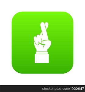 Fingers crossed icon digital green for any design isolated on white vector illustration. Fingers crossed icon digital green
