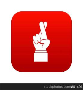 Fingers crossed icon digital red for any design isolated on white vector illustration. Fingers crossed icon digital red