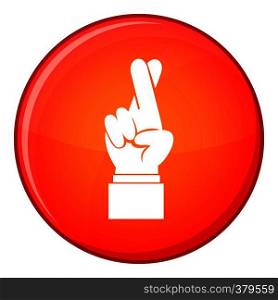 Fingers crossed icon in red circle isolated on white background vector illustration. Fingers crossed icon, flat style