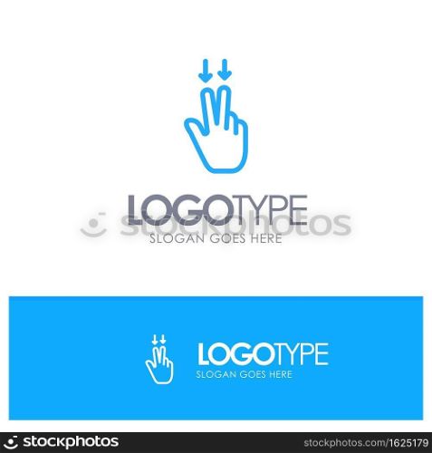 Fingers, Gesture, , Down Blue Outline Logo Place for Tagline