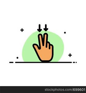 Fingers, Gesture, , Down Business Flat Line Filled Icon Vector Banner Template